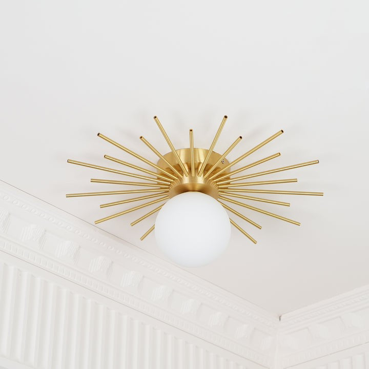 Gold Brass Flush-Mount Ceiling Light with Frosted Glass Globe