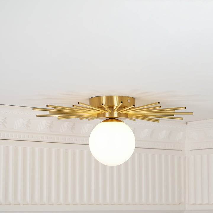 Gold Brass Flush-Mount Ceiling Light with Frosted Glass Globe