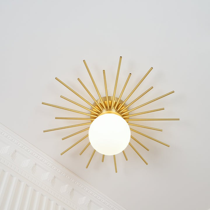 Gold Brass Flush-Mount Ceiling Light with Frosted Glass Globe