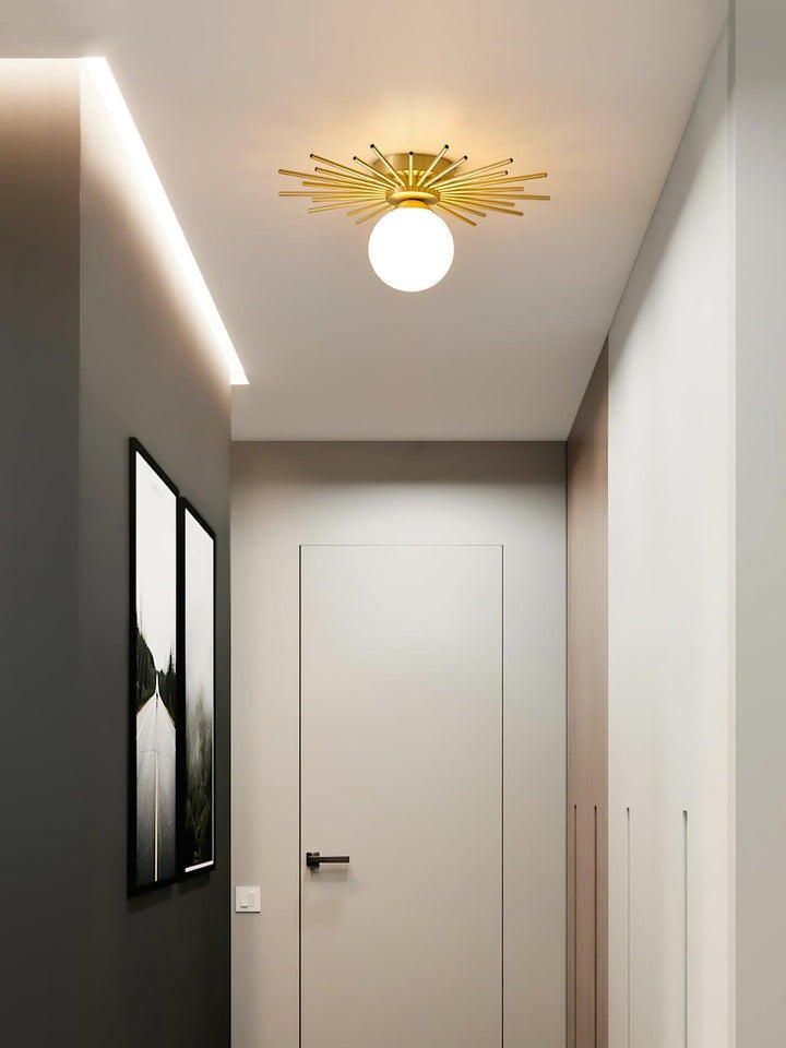 Gold Brass Flush-Mount Ceiling Light with Frosted Glass Globe