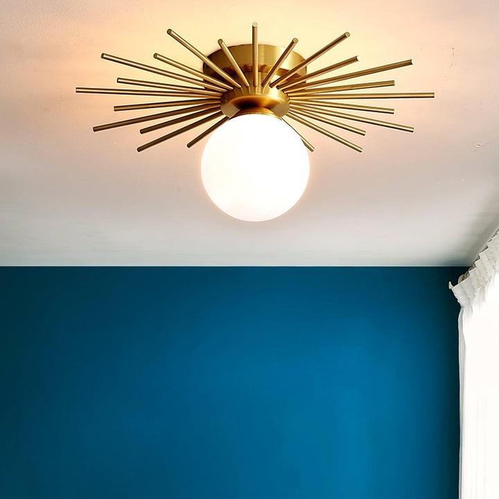 Gold Brass Flush-Mount Ceiling Light with Frosted Glass Globe