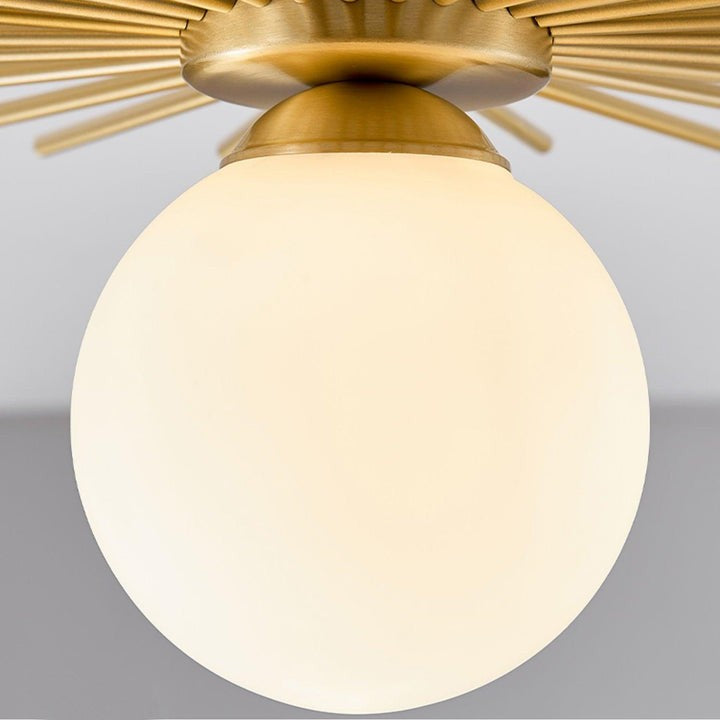 Gold Brass Flush-Mount Ceiling Light with Frosted Glass Globe