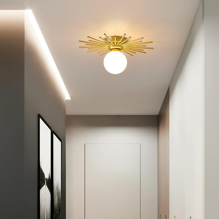Gold Brass Flush-Mount Ceiling Light with Frosted Glass Globe