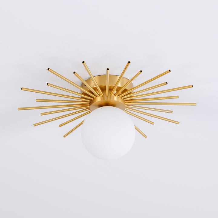 Gold Brass Flush-Mount Ceiling Light with Frosted Glass Globe