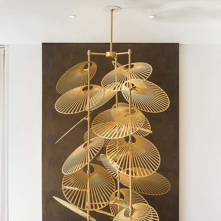 Gold Cattail Leaf LED Chandelier – Anodized Aluminum Ceiling Light