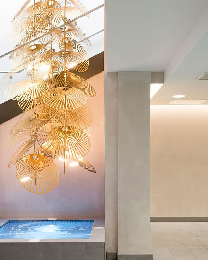 Gold Cattail Leaf LED Chandelier – Anodized Aluminum Ceiling Light