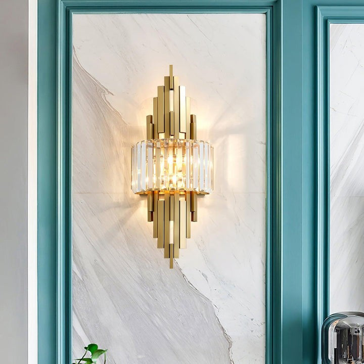 Gold Crystal LED Wall Sconce – Geometric Modern Lighting