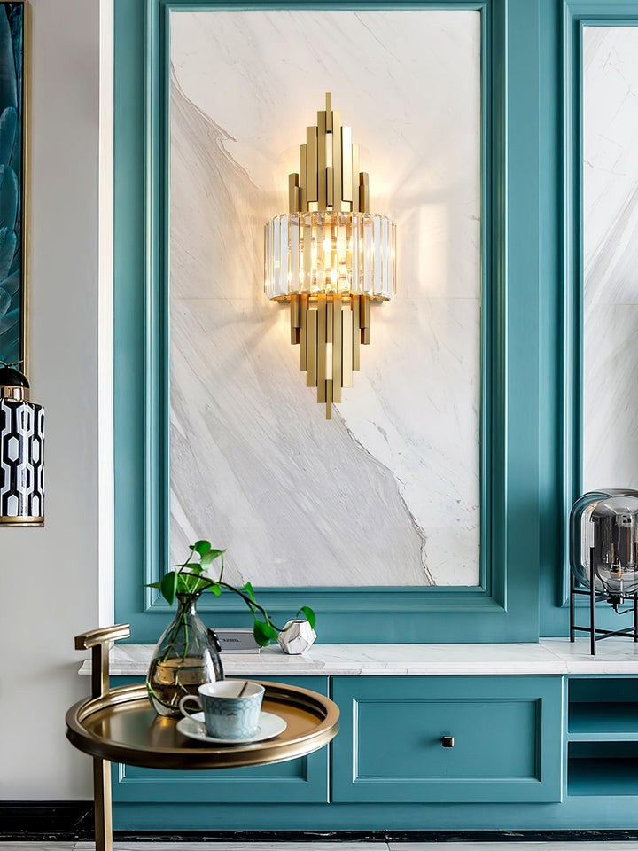 Gold Crystal LED Wall Sconce – Geometric Modern Lighting