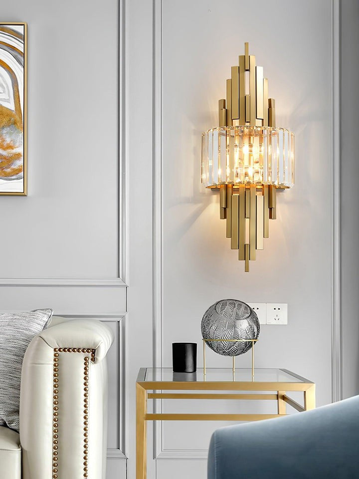 Gold Crystal LED Wall Sconce – Geometric Modern Lighting