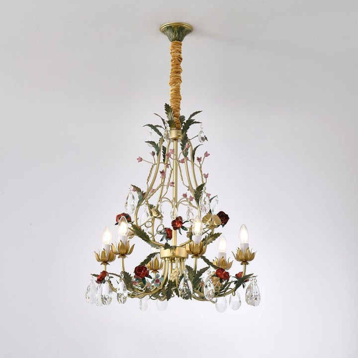 Gold Rose Crystal Chandelier with Candle Bulbs