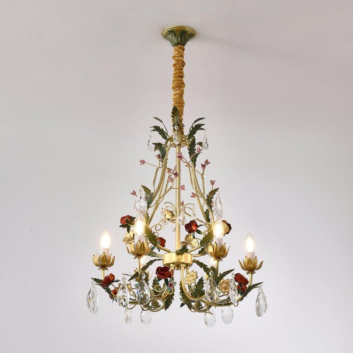 Gold Rose Crystal Chandelier with Candle Bulbs