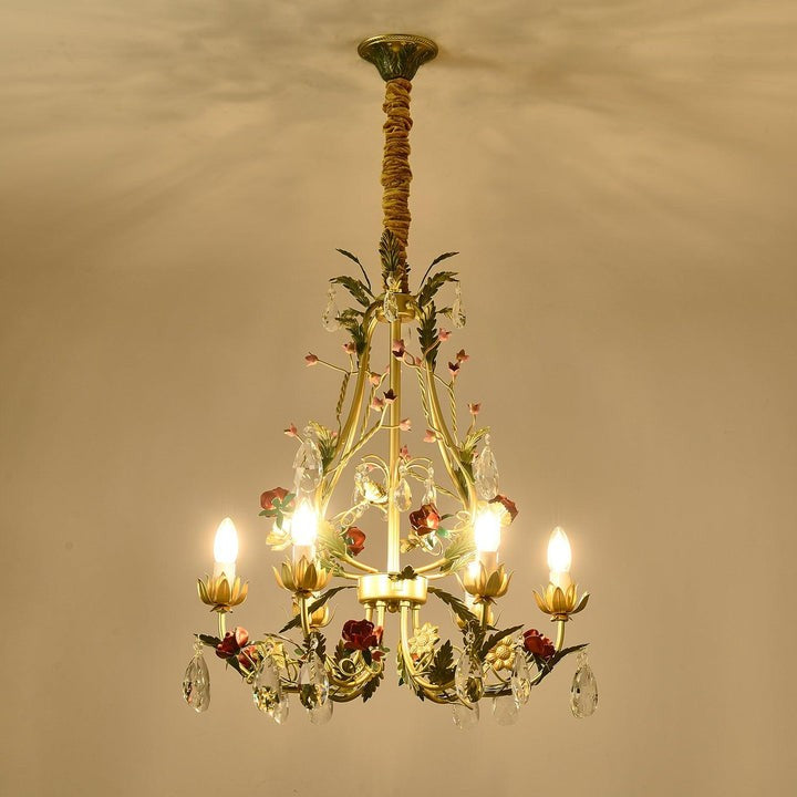 Gold Rose Crystal Chandelier with Candle Bulbs