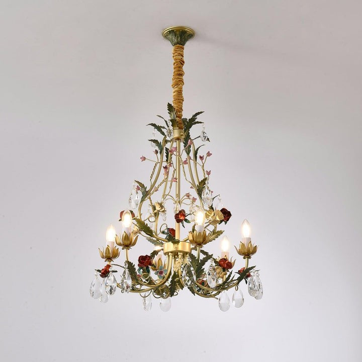 Gold Rose Crystal Chandelier with Candle Bulbs