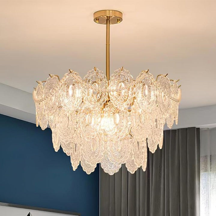 Gold Wave Pearl Chandelier with Diamond Glass Shades