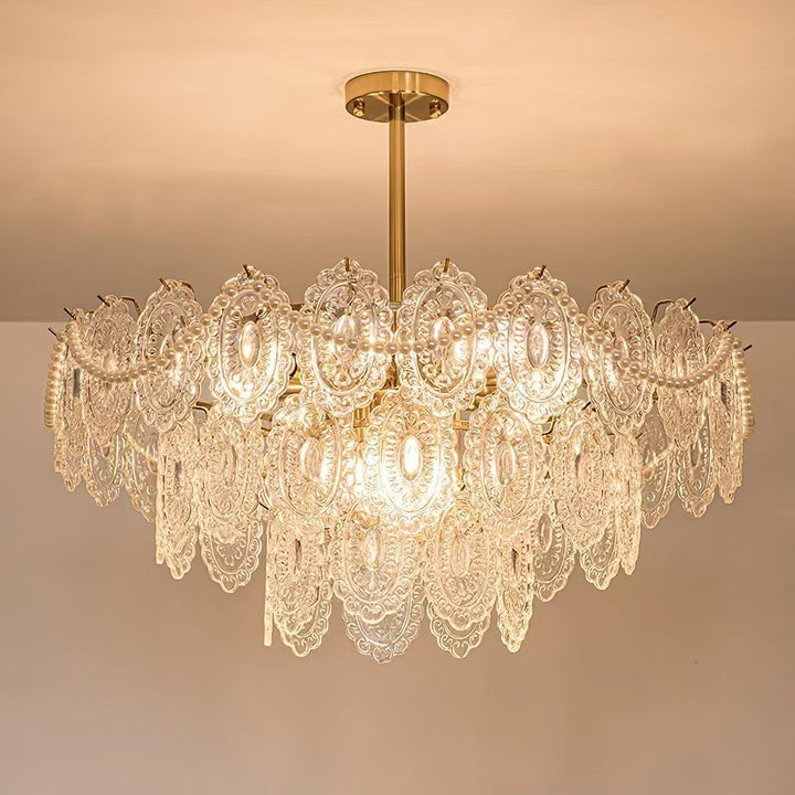 Gold Wave Pearl Chandelier with Diamond Glass Shades