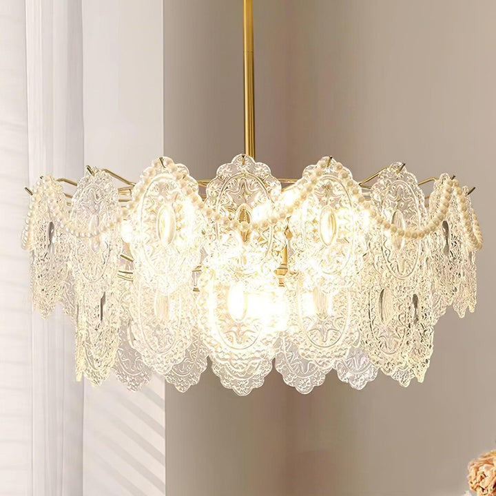Gold Wave Pearl Chandelier with Diamond Glass Shades