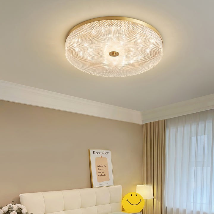 Gold-Trim Striped Glass Flush Mount Ceiling Light
