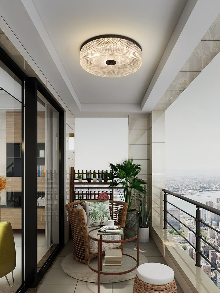 Gold-Trim Striped Glass Flush Mount Ceiling Light