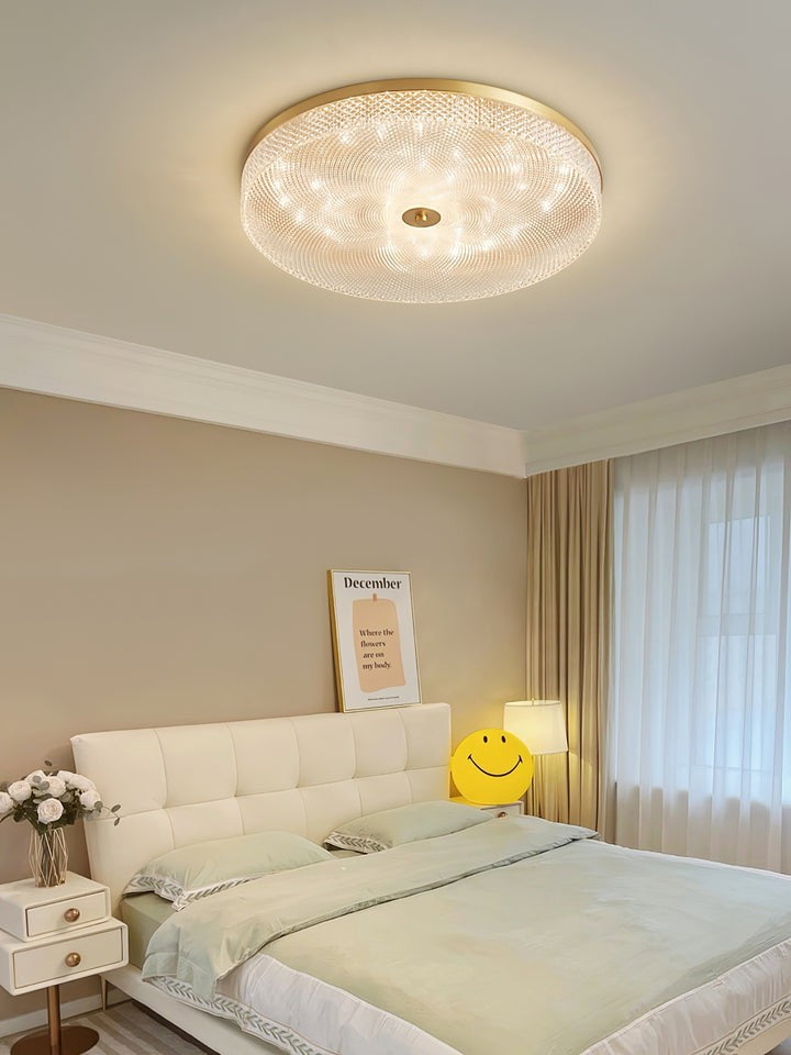 Gold-Trim Striped Glass Flush Mount Ceiling Light