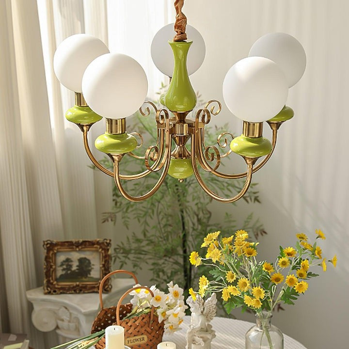 Green Onyx-Style Multi-Light Ceiling Chandelier