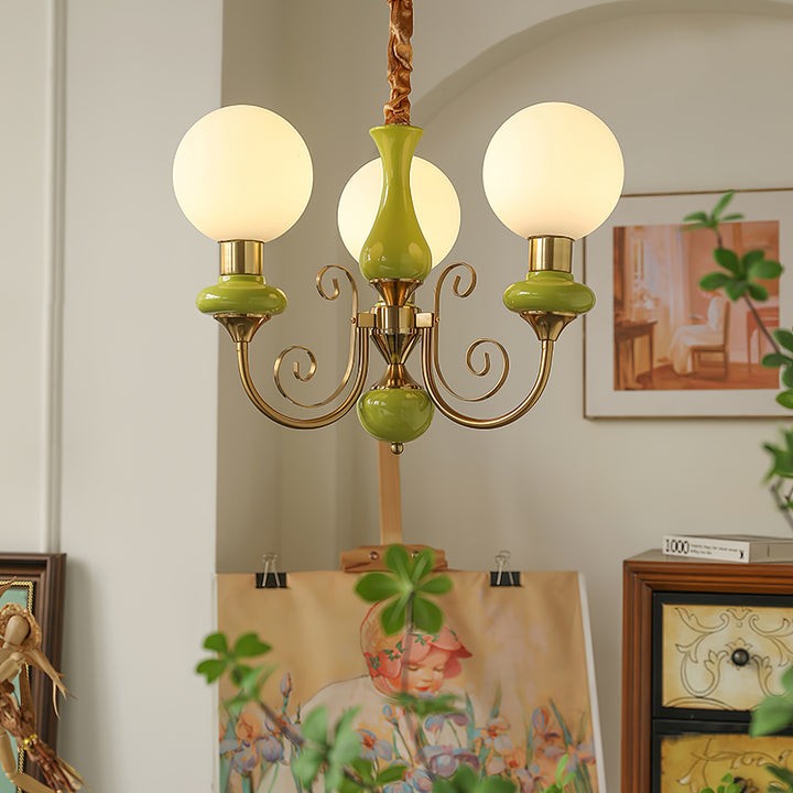 Green Onyx-Style Multi-Light Ceiling Chandelier