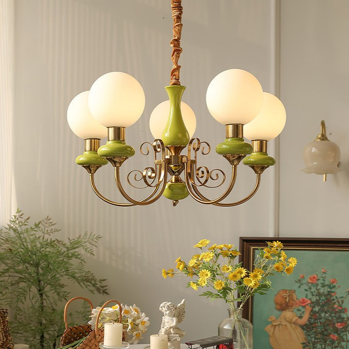 Green Onyx-Style Multi-Light Ceiling Chandelier