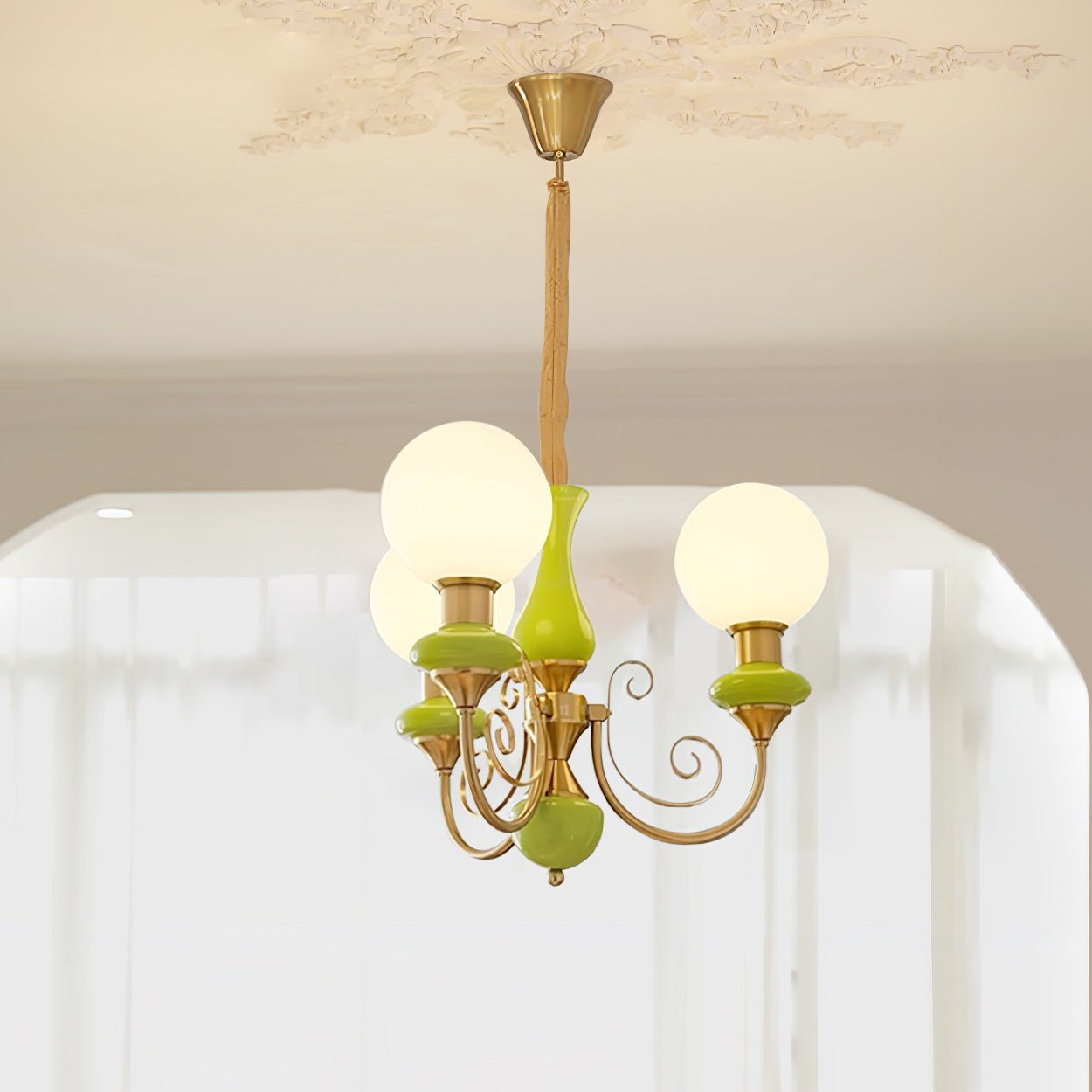 Green Onyx-Style Multi-Light Ceiling Chandelier