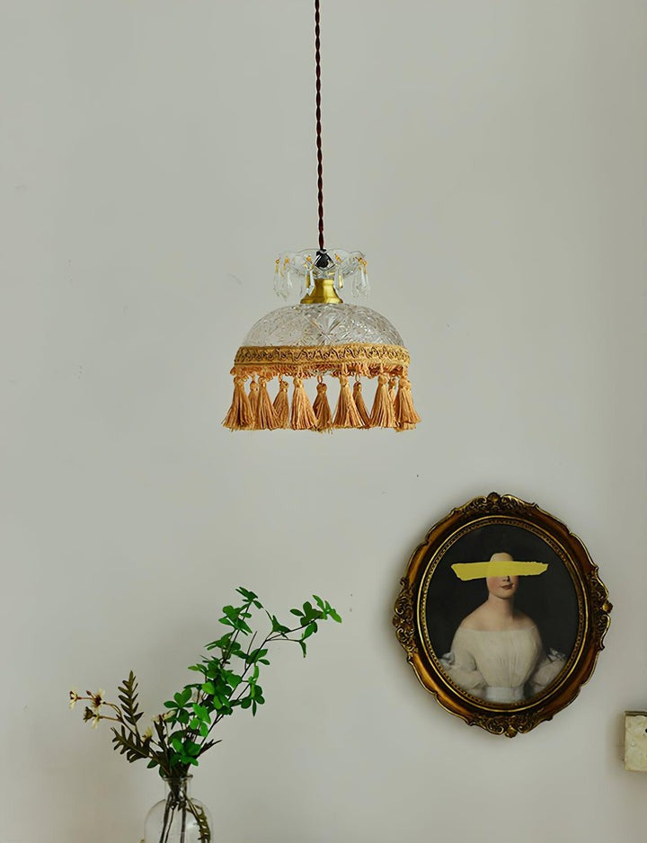 Hammered Glass Tassel Pendant Light for Sloped Ceilings