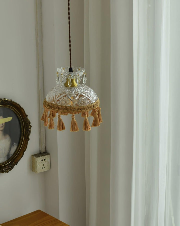 Hammered Glass Tassel Pendant Light for Sloped Ceilings