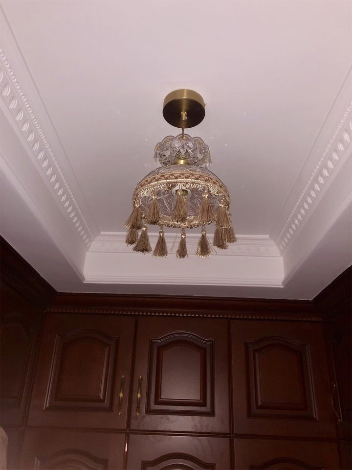 Hammered Glass Tassel Pendant Light for Sloped Ceilings