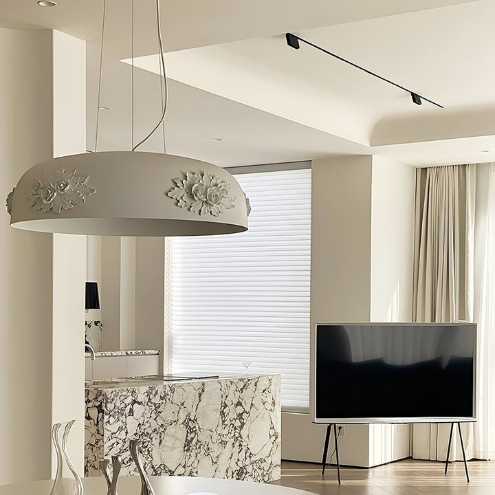 Hand-Carved White Resin & Crystal LED Pendant Light