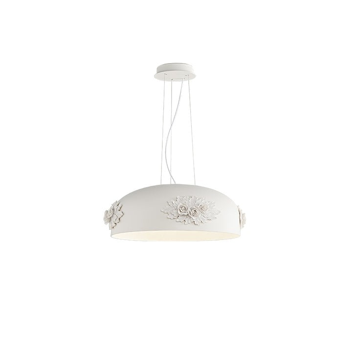 Hand-Carved White Resin & Crystal LED Pendant Light