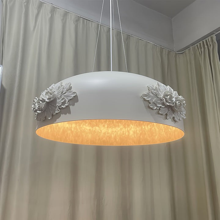 Hand-Carved White Resin & Crystal LED Pendant Light