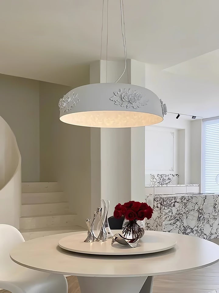 Hand-Carved White Resin & Crystal LED Pendant Light
