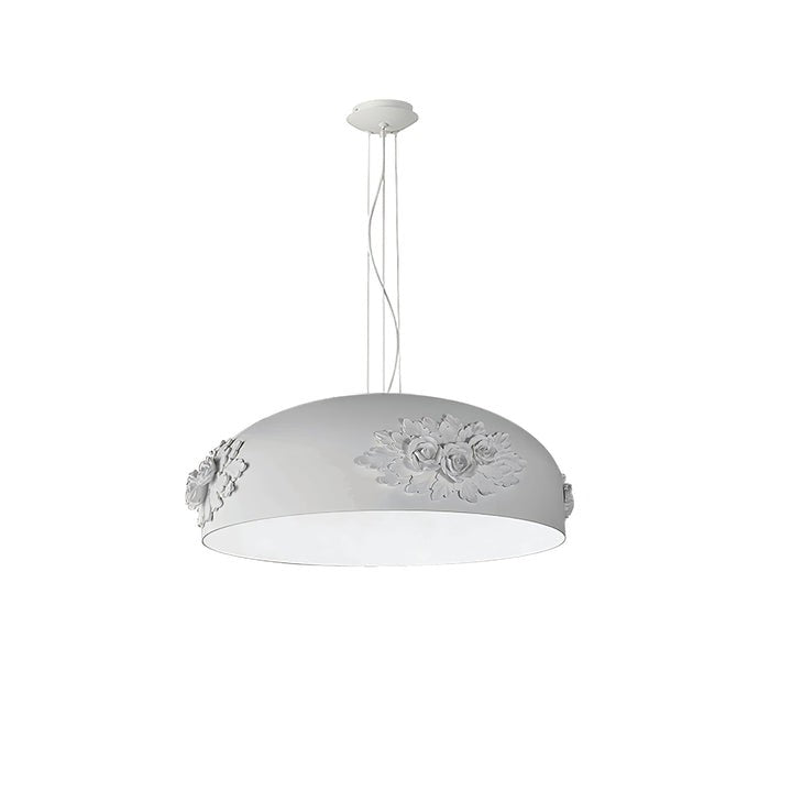 Hand-Carved White Resin & Crystal LED Pendant Light