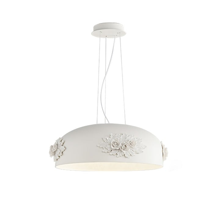 Hand-Carved White Resin & Crystal LED Pendant Light