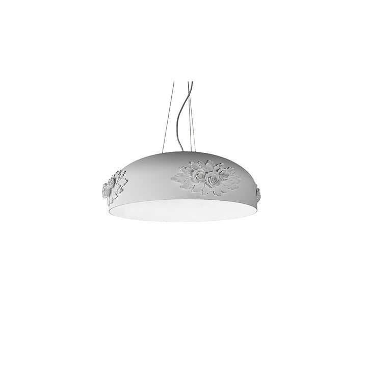 Hand-Carved White Resin & Crystal LED Pendant Light
