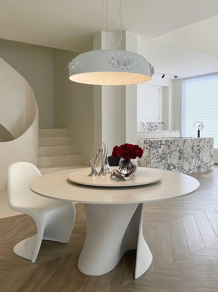 Hand-Carved White Resin & Crystal LED Pendant Light