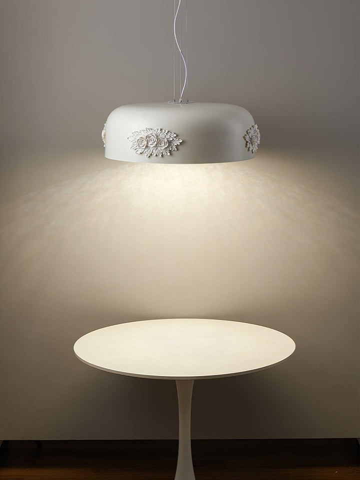 Hand-Carved White Resin & Crystal LED Pendant Light