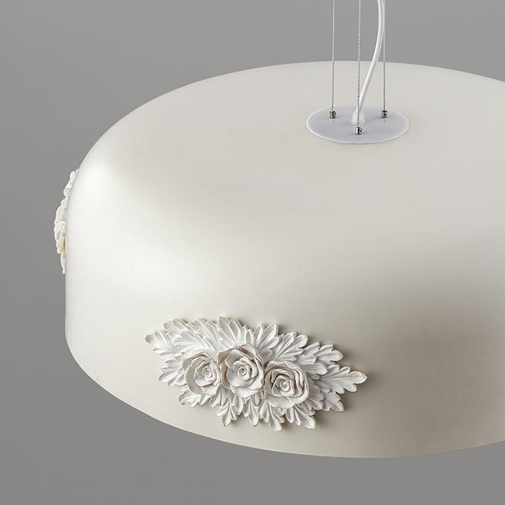 Hand-Carved White Resin & Crystal LED Pendant Light