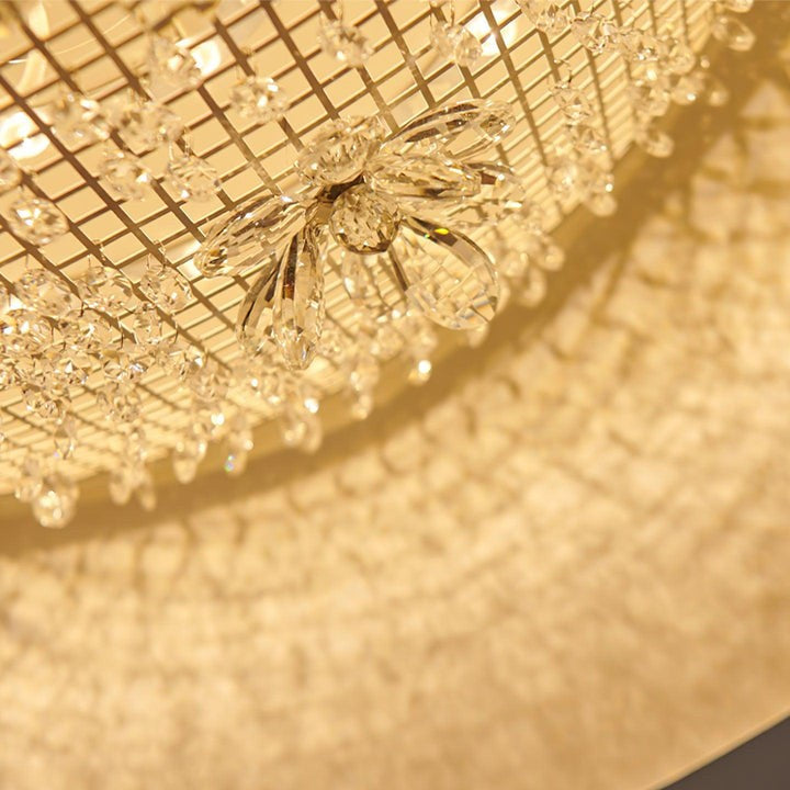 Hand-Carved White Resin & Crystal LED Pendant Light