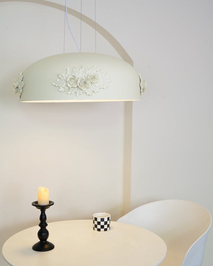 Hand-Carved White Resin & Crystal LED Pendant Light