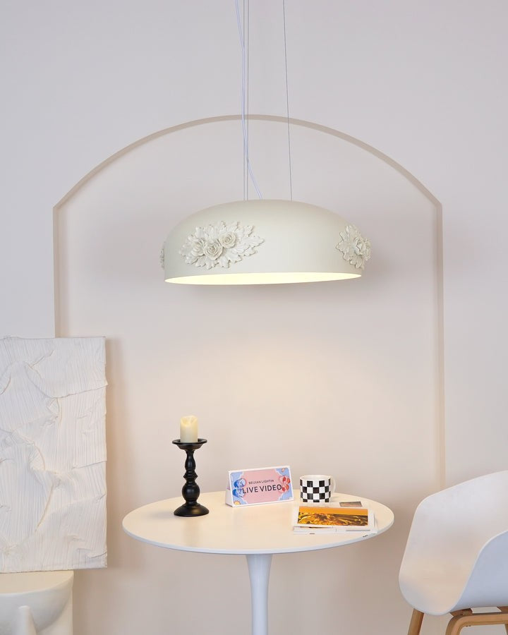Hand-Carved White Resin & Crystal LED Pendant Light