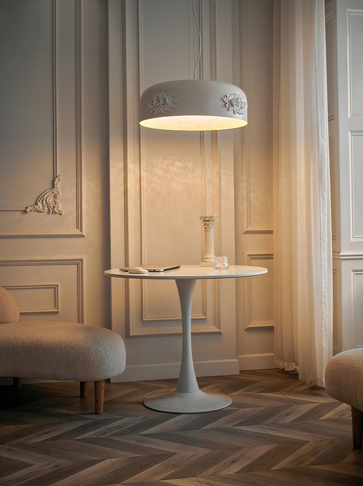 Hand-Carved White Resin & Crystal LED Pendant Light