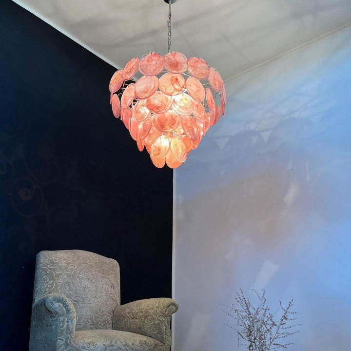 Handcrafted Pink Murano Disc Glass Chandelier