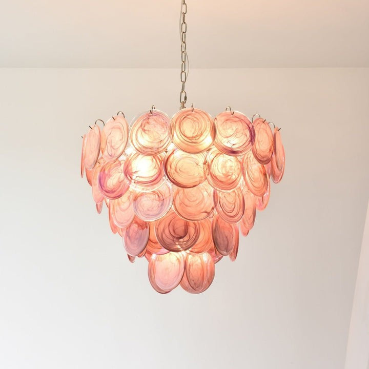 Handcrafted Pink Murano Disc Glass Chandelier