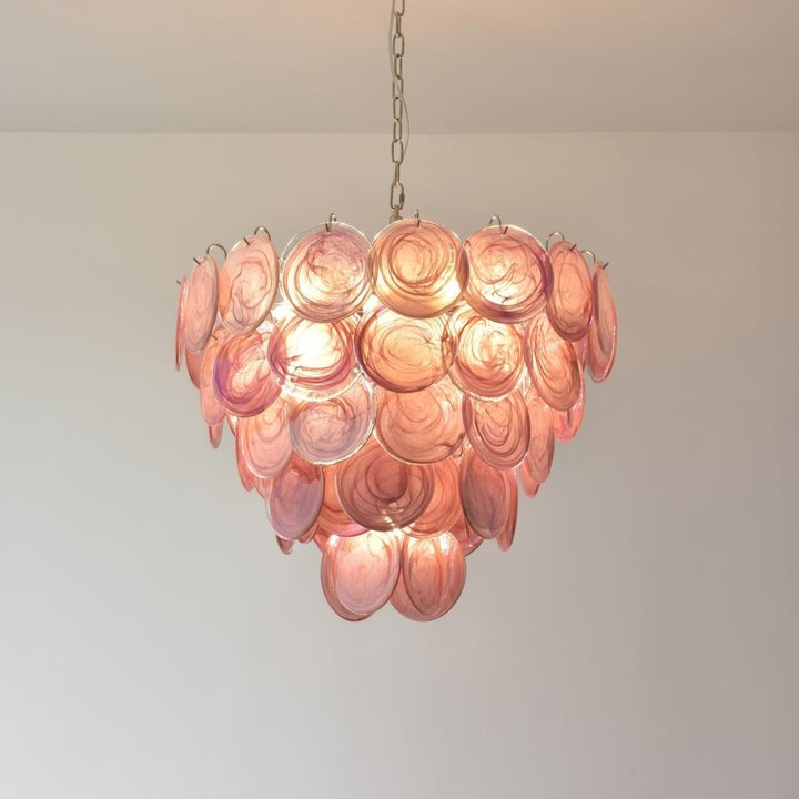 Handcrafted Pink Murano Disc Glass Chandelier