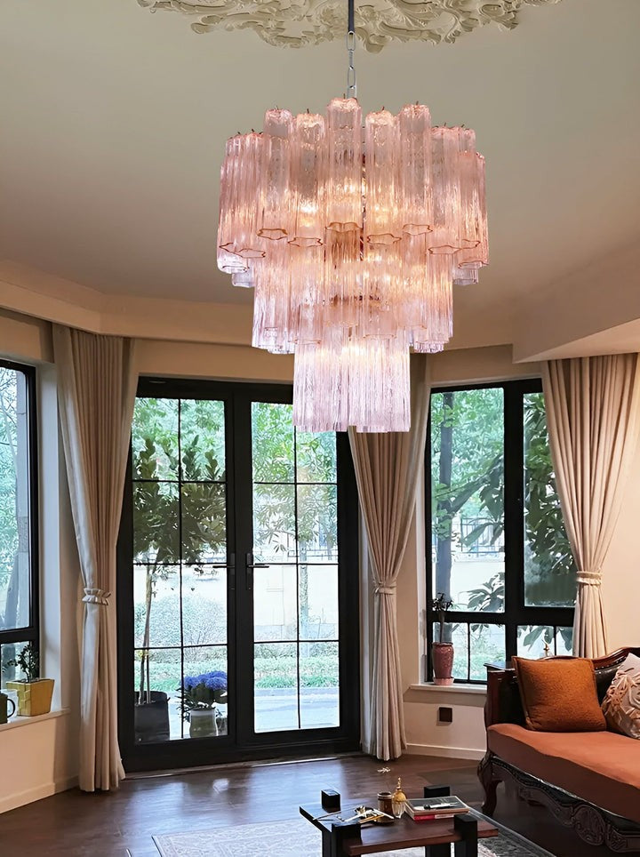 Handcrafted Pink Murano Glass Ceiling Chandelier