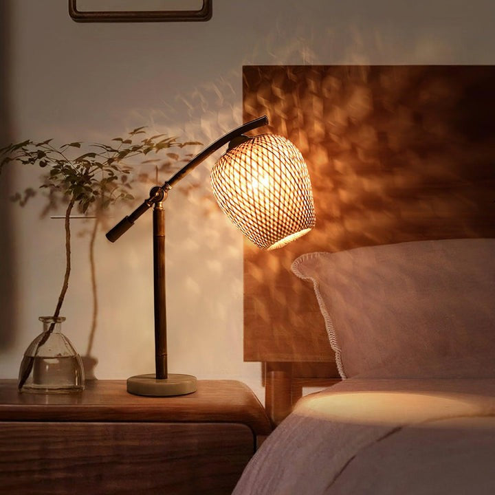 Handwoven Bamboo Zen Table Lamp with Marble Base
