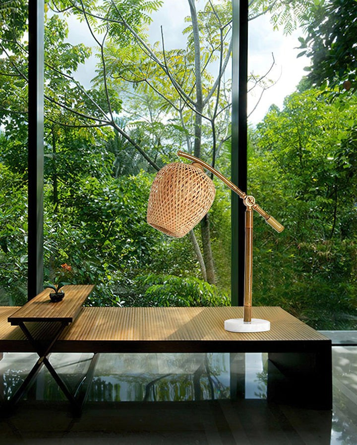 Handwoven Bamboo Zen Table Lamp with Marble Base